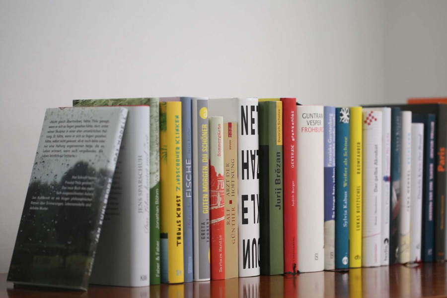 Bücher stehen in einem Regal